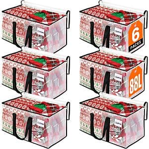 6-Pk RoomHacks 88L Water-Resistant Foldable Storage Moving Bags w/ Dual Zippers $15