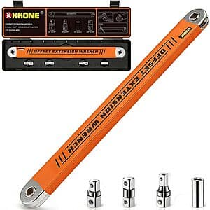 XKONE Offset Extension Wrench w/ 3x Adapters & 1/4" Socket (Various Colors) $13