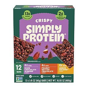 12-Ct 1.41oz. Simply Protein Crispy Vegan Protein Bars (3 Flavors) $11.95 w/ S&S