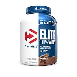 5-Lbs Dymatize Elite 100% Whey Protein Powder (Chocolate or Vanilla) from $46 w/ S&S + Free S/H