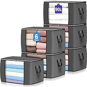 6-Pack 90L Budding Joy Foldable Closet Storage Organizer Bags (Large, Gray) $12