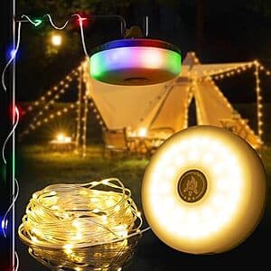 DGE 2-in-1 32.8' Retractable RGB LED Portable String Light / Camping Light $7.95