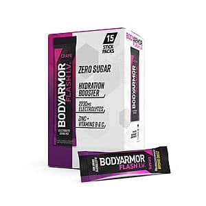 15-Count BodyArmor Flash IV Electrolyte Hydration Powder Packets (Grape) $6.60 w/ Subscribe & Save