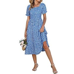 Younrui Women's Casual Smocked Square Neck Sundress (Floral) $10