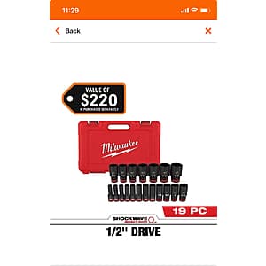 Select Home Depot Stores: 19-Pc Milwaukee SHOCKWAVE 1/2" SAE Impact Socket Set $55 (In-Store Purchase Only)