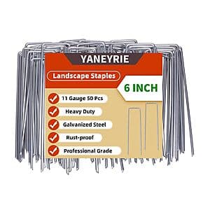 50-Count 6" Yaneyrie Galvanized U-Shaped Garden Stakes $4.50