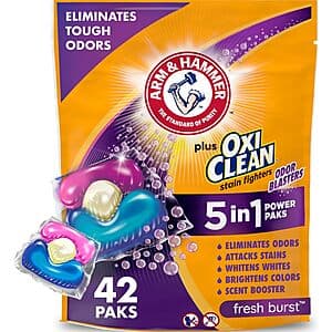 42-Ct Arm & Hammer + OxiClean Odor Blasters Laundry Detergent Paks (Fresh Burst) $5.70 w/ S&S