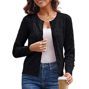 GRACE KARIN women's cable knit button-down cardigan in various color options, displayed flat or on a model showing the knit texture and button front closure.