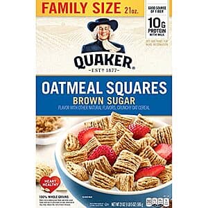21-Oz Quaker Oatmeal Squares Breakfast Cereal (Brown Sugar) $2.75 w/ Subscribe & Save