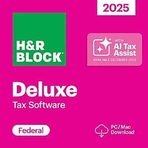 H&R Block 2025 Tax Software: Deluxe + 1-Year Norton VPN (1-Device) $26 (PC/Mac Digital Download) & More