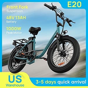 20" URLIFE E20 48V 1000W Electric Bike w/ Removable Battery $283 + Free S&H