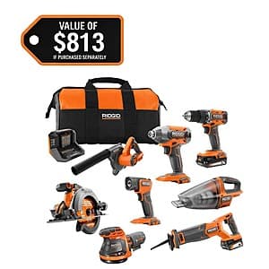 RIDGID 18V Cordless 8-Tool Combo Kit w/ 2.0 Ah + 4.0 Ah Batteries & Charger $299 + Free Shipping
