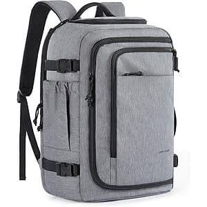 17.3-inch LIGHT FLIGHT travel backpack in Champaign and Grey colorways with TSA-friendly compartments and organizational pockets.
