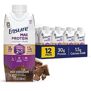 12-Pk 11-Oz Ensure Max 30g Protein Shake (Milk Chocolate) $23.05