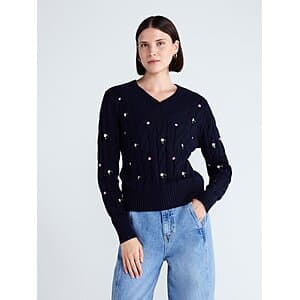 Free Assembly Women's & Women's+ Cotton Cable Knit Sweater from $11.10