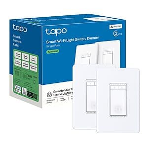 2-Pack TP-Link Tapo Matter Single Pole Smart Dimmer Switches $23