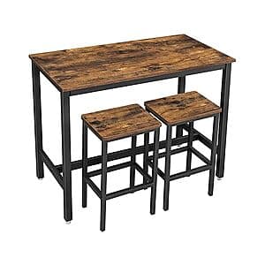 3-Piece VASAGLE Bar Table Set w/ 47.2' x 23.6" Table & Two 25.6" Bar Stools $40 + Free S/H w/ Prime