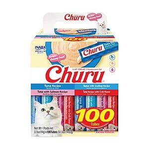 100-Ct 0.5oz INABA Churu Lickable Cat Treats (Tuna Variety) $33.75 w/ Autoship & More