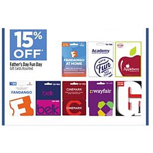Dollar General In-Store Offer: Select Gift Cards: Applebee's, Fandango & More 15% Off (Valid thru 6/20)