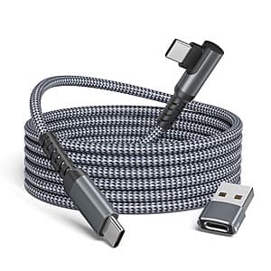 10' Basesailor 100W USB-C to USB-C Right Angle Cable w/ USB-A Adapter (Grey) $5.65