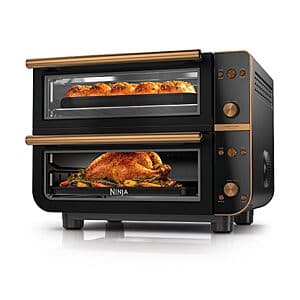 Ninja Double Oven Pro Smart XL stainless steel dual oven unit with digital display and control panel.