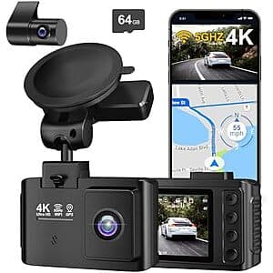 Wanlipo Dual Channel 4K Front + 2.5K Rear Dash Cam w/ 64GB microSD $35 + Free S&H