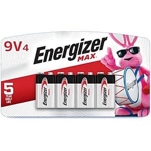 Select Accts: 4-Pk Energizer Max 9V Alkaline Batteries $4.95 w/ S&S