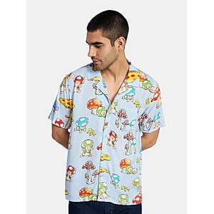 Nintendo Men's Mushroom Kingdom Graphic Button-Up Shirt (Various Sizes) $3.90