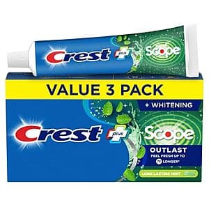 Select Accounts: 2-Pk 3-Ct 5.4-Oz Crest Whitening + Scope Mint Toothpaste $10.35 w/ S&S