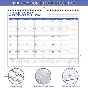11.5" x 14.5" Lortarl 2026 Hanging Wall Calendar $4