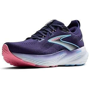 Brooks Women's Glycerin 22 neutral running shoe in Blue Ribbon, Peacoat, and Dianthus colors, displayed in X-Wide width.