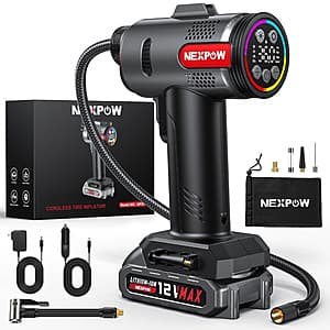 NEXPOW 160 PSI Cordless Tire Inflator Air Compressor w/ 20000mAh 12V Battery $30 + Free S&H