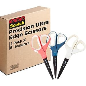 3-Pack 8" Scotch Brand Precision Ultra Edge Non-Stick Scissors $8.35