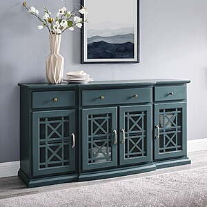 Walker Edison Classic Tiered-Front Glass Door Fretwork Sideboard (Dark Teal) $130 + Free Shipping