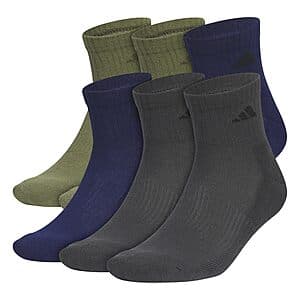 6-Pack Men's adidas Athletic Cushioned Quarter Socks (Large, Green Blue Grey) $11.30 or Less
