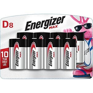 8-Pk Energizer Max D Alkaline Batteries $5 + Free S&H w/ Prime