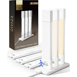 6-Pack EZVALO 7" Dimmable 3-Color Motion Sensor Lights w/ USB-C Charging Station $18 + Free Shipping