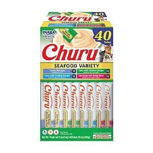 40-ct 0.5-oz INABA Churu Lickable Cat Treats (Tuna & Seafood Variety) $17.15 w/ Subscribe & Save
