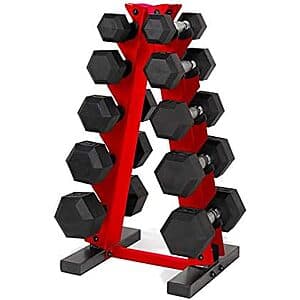 CAP Barbell 150 LB Coated Hex Dumbbell Weight Set w/ Vertical Rack $161 + Free S&H