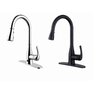 Bio Bidet FLOW Classic kitchen faucet with single handle in Chrome finish, mounted on a white sink.