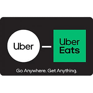Digital gift cards for DoorDash, Uber, and Uber Eats displayed on a white background.