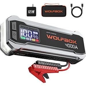 WOLFBOX 4000A 12V 24000mAh Portable Car Jump Starter w/ 65W Quick Charger $60 + Free S&H