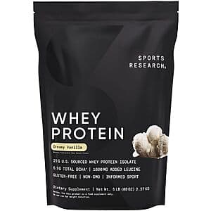 5-lbs Sports Research Whey Protein Isolate Powder (Creamy Vanilla) $53.50 w/ S&S & More + Free S&H