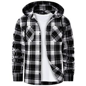 Zity Men's Flannel Hoodie Lightweight Button Down Long Sleeve Shirt (various) $10