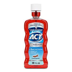 Select Accts: 18-Oz ACT Anticavity Zero Alcohol Fluoride Mouthwash (Cinnamon) $1.80 w/ Subscribe & Save