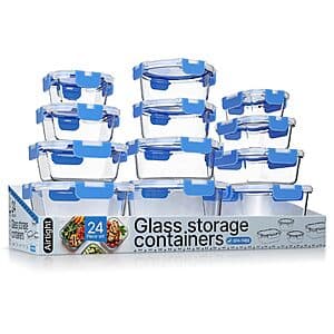 24-Piece Bakken Borosilicate Glass Food Storage Containers (12 Bowls + 12 Lids) $24.30