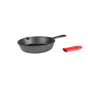 8" Lodge Cast Iron Skillet w/ Mini Red Silicone Hot Handle Holder $15.20