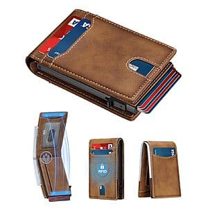 furid RFID Leather Wallet with Pop-up Function & ID Window (Brown) $9.50