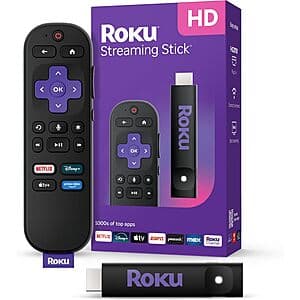 Roku Streaming Stick HD 2025 Streaming Media Player w/ Roku Voice Remote $16