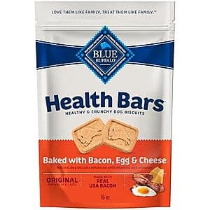Blue Buffalo Health Bars dog biscuits in Egg & Cheese flavour, 16-oz package for dogs.